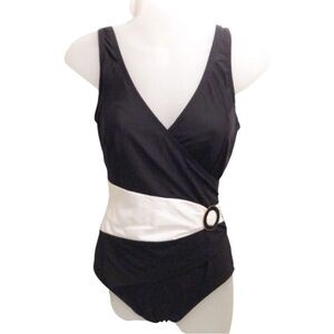 Longitude Black and White Swimsuit with Belt Detail 10
